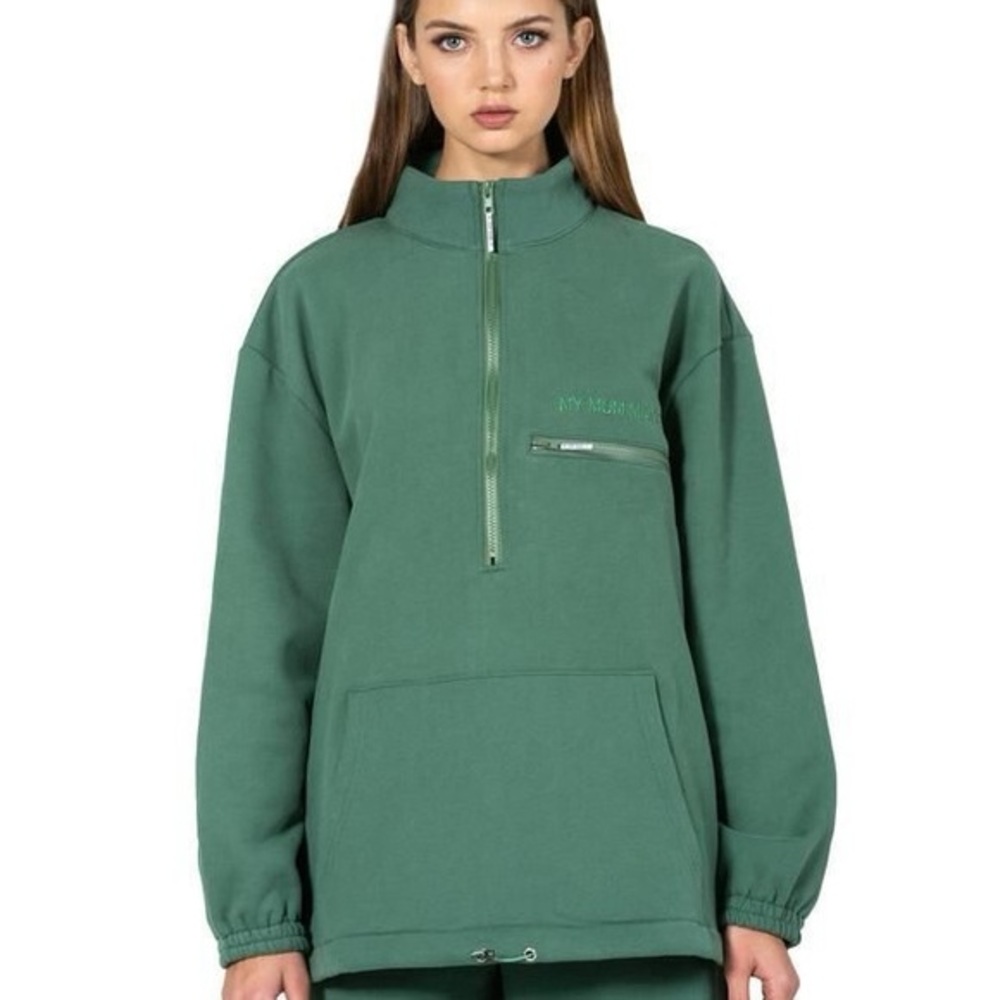 My Mum Made It Oversized Green Organic Cotton 1/4 Zip Pullover Sweatshirt Small